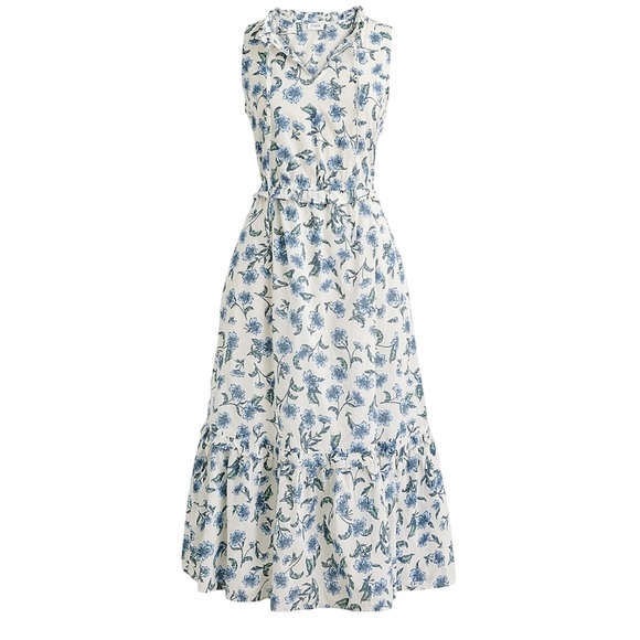 j. crew factory • floral ruffle hem midi dress - Picture 2 of 5